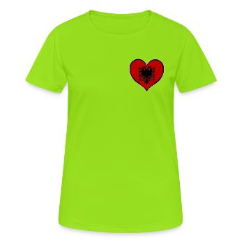 Albanien Herzflagge - Frauen T-Shirt atmungsaktiv - Neongrün - Vorne - AI Model Female 172 dark (172cm)