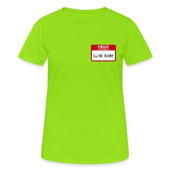Hallo, mein Name ist Clive Bixby Phil - Frauen T-Shirt atmungsaktiv - Neongrün - Vorne - AI Model Female 172 dark (172cm)