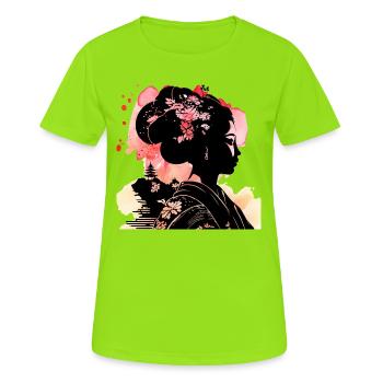 Colorful flower geisha silhouette for Japan fans - Women's Breathable T-Shirt - neon green - Front - AI Model Female 172 dark (172cm)
