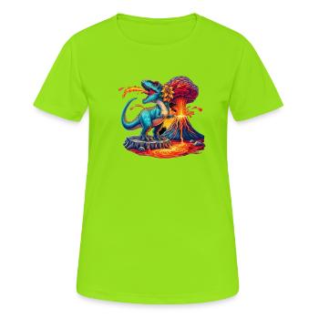 Éruption du volcan Dino avec fleur - T-shirt respirant Femme - vert néon - Devant - AI Model Female 172 dark (172cm)