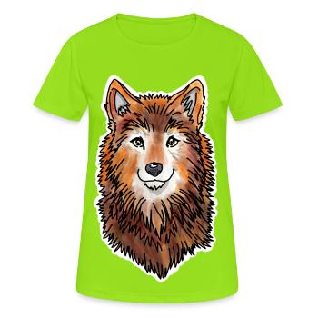 Wolfskopf (Braunes Fell) - Frauen T-Shirt atmungsaktiv - Neongrün - Vorne - AI Model Female 172 dark (172cm)