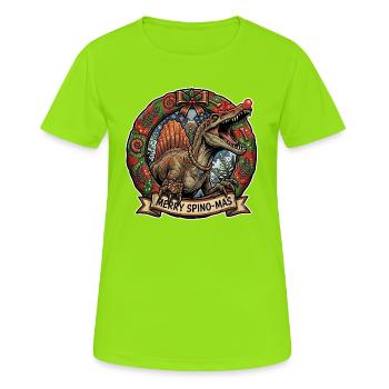 Spinosaurus Christmas - T-shirt respirant Femme - vert néon - Devant - AI Model Female 172 dark (172cm)