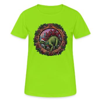 Magie de Noël du stégosaure - T-shirt respirant Femme - vert néon - Devant - AI Model Female 172 dark (172cm)