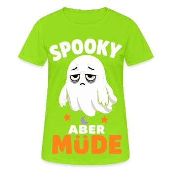 Spooky aber müde – Verschlafener Halloween-Geist - Frauen T-Shirt atmungsaktiv - Neongrün - Vorne - AI Model Female 172 dark (172cm)