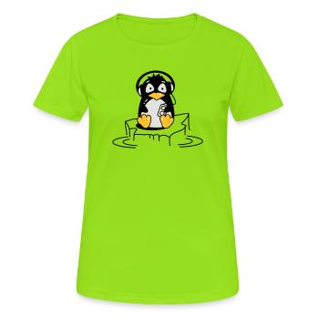 Cooler Pinguin mit Kopfhörern auf Eis - Frauen T-Shirt atmungsaktiv - Neongrün - Vorne - AI Model Female 172 dark (172cm)