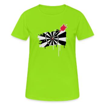 A dartboard with dart - Women's Breathable T-Shirt - neon green - Front - AI Model Female 172 dark (172cm)