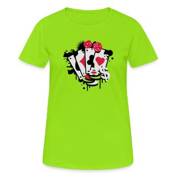 Card game hearts, spades, diamonds, clubs with - Women's Breathable T-Shirt - neon green - Front - AI Model Female 172 dark (172cm)