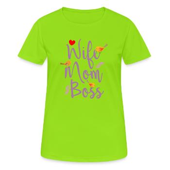 femme mère patron - T-shirt respirant Femme - vert néon - Devant - AI Model Female 172 dark (172cm)