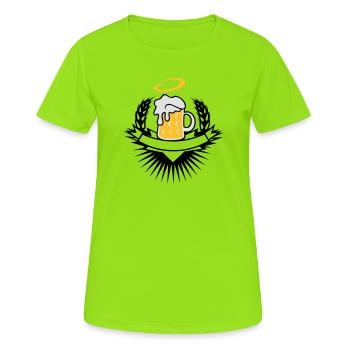 Bierkrug mit Weizenähren und Heiligenschein - Frauen T-Shirt atmungsaktiv - Neongrün - Vorne - AI Model Female 172 dark (172cm)