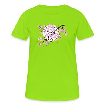 Kirschbaum Kirschblüten mit Herzen Sakura Frühling - Frauen T-Shirt atmungsaktiv - Neongrün - Vorne - AI Model Female 172 dark (172cm)