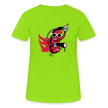 A funny fire extinguisher with glasses - Women's Breathable T-Shirt - neon green - Front - AI Model Female 172 dark (172cm)