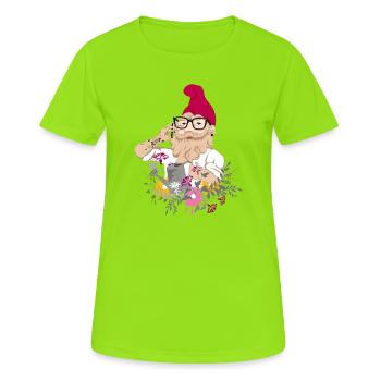 Ein Gartenzwerg als Hipster mit Brille und Tattoos - Frauen T-Shirt atmungsaktiv - Neongrün - Vorne - AI Model Female 172 dark (172cm)