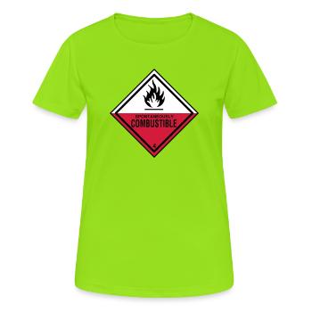 flame danger flammable humor irony fire brigade - Women's Breathable T-Shirt - neon green - Front - AI Model Female 172 dark (172cm)