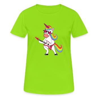 Rainbow Rock Unicorn avec guitare - T-shirt respirant Femme - vert néon - Devant - AI Model Female 172 dark (172cm)