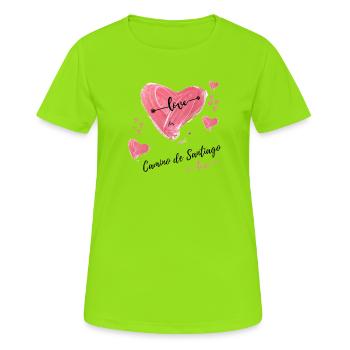 Herz auf dem Jakobsweg - Frauen T-Shirt atmungsaktiv - Neongrün - Vorne - AI Model Female 172 dark (172cm)