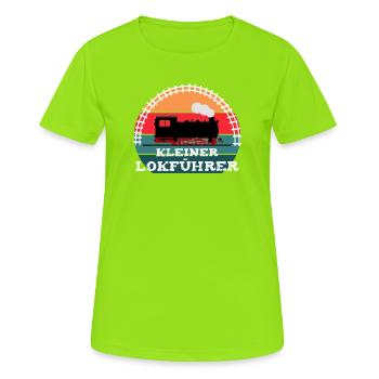 Eisenbahn Kinder Dampflok Lokführer - Frauen T-Shirt atmungsaktiv - Neongrün - Vorne - AI Model Female 172 dark (172cm)