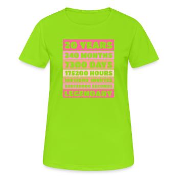 20 ans légendaire - Anniversaire, Anniversaire, Entreprise - T-shirt respirant Femme - vert néon - Devant - AI Model Female 172 dark (172cm)