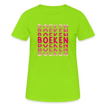 Bücher im rosa Farbverlauf - Frauen T-Shirt atmungsaktiv - Neongrün - Vorne - AI Model Female 172 dark (172cm)
