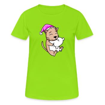 Katze mit Kissen - Frauen T-Shirt atmungsaktiv - Neongrün - Vorne - AI Model Female 172 dark (172cm)