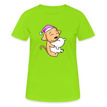 Hund mit Kissen und Schlafmütze - Frauen T-Shirt atmungsaktiv - Neongrün - Vorne - AI Model Female 172 dark (172cm)