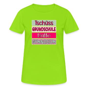 Schulwechsel 5. Klasse - Grundschule - Gymnasium - Frauen T-Shirt atmungsaktiv - Neongrün - Vorne - AI Model Female 172 dark (172cm)