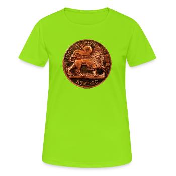 Lion de Juda - Jah Rastafari - Rasta Roots - T-shirt respirant Femme - vert néon - Devant - AI Model Female 172 dark (172cm)