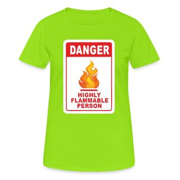 Gefahr Leicht entzündliche Person - Frauen T-Shirt atmungsaktiv - Neongrün - Vorne - AI Model Female 172 dark (172cm)