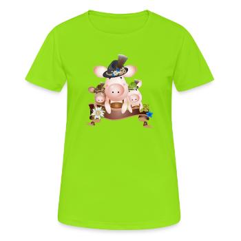 Trois cochons mignons enchanteurs en costume traditionnel - T-shirt respirant Femme - vert néon - Devant - AI Model Female 172 dark (172cm)