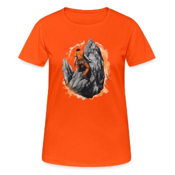 Climbing mountaineer with orange outfit - Women's Breathable T-Shirt - neon orange - Front - AI Model Female 172 dark (172cm)