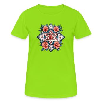Jewish Star with Flowers - Women's Breathable T-Shirt - neon green - Front - AI Model Female 172 dark (172cm)