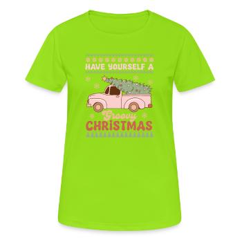 Pull de Noël moche - T-shirt respirant Femme - vert néon - Devant - AI Model Female 172 dark (172cm)
