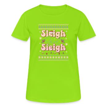 Pull de Noël moche - T-shirt respirant Femme - vert néon - Devant - AI Model Female 172 dark (172cm)
