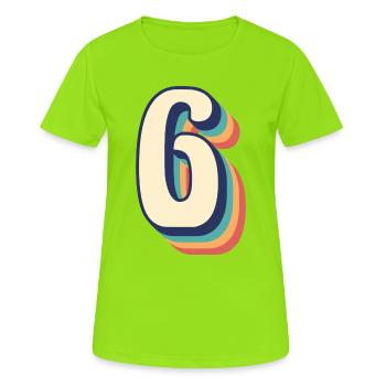 Vintage Retro T-Shirt Nummer 6 sechs Sechs sei seis - Frauen T-Shirt atmungsaktiv - Neongrün - Vorne - AI Model Female 172 dark (172cm)