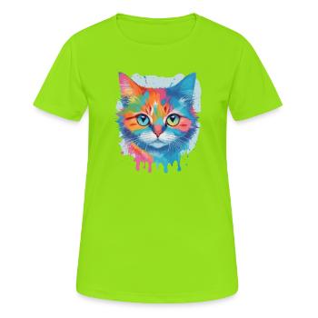 Chat mignon - T-shirt respirant Femme - vert néon - Devant - AI Model Female 172 dark (172cm)