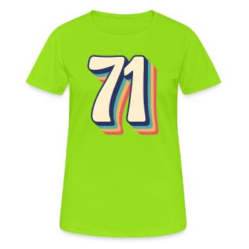 Vintage Retro T-Shirt Nummer 71 Seventy One - Frauen T-Shirt atmungsaktiv - Neongrün - Vorne - AI Model Female 172 dark (172cm)