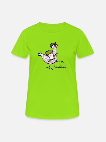RIKELS Das Schul-Huhn starke Begleiter im Alltag - Frauen T-Shirt atmungsaktiv - Neongrün