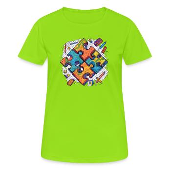 Puzzle auf weißem Hintergrund - Frauen T-Shirt atmungsaktiv - Neongrün - Vorne - AI Model Female 172 dark (172cm)