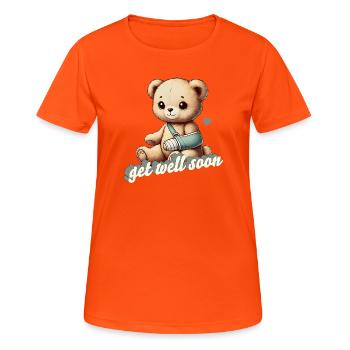 herzerwärmendes Kuscheltier - Teddy bringt Trost - Frauen T-Shirt atmungsaktiv - Neonorange - Vorne - AI Model Female 172 dark (172cm)