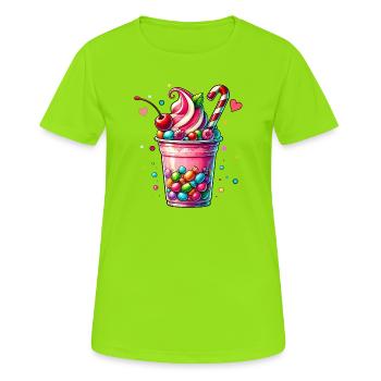 Pleasure for the Senses: Candy Milkshake Mug - Women's Breathable T-Shirt - neon green - Front - AI Model Female 172 dark (172cm)
