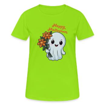 Happy Halloween Gespenst - Spooky Ghost - Frauen T-Shirt atmungsaktiv - Neongrün - Vorne - AI Model Female 172 dark (172cm)