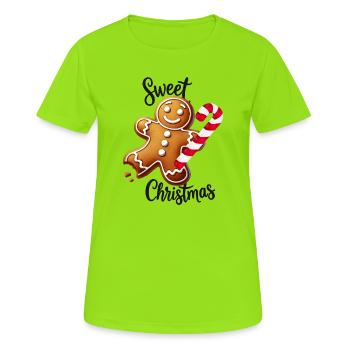 Joyeux bonhomme en pain d’épice avec canne à sucre - T-shirt respirant Femme - vert néon - Devant - AI Model Female 172 dark (172cm)