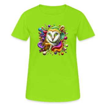 Coole Schleiereule mit bunten Farbklecksen - Frauen T-Shirt atmungsaktiv - Neongrün - Vorne - AI Model Female 172 dark (172cm)