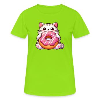 Süße Katze mit Donut Nachtisch Naschkatze - Frauen T-Shirt atmungsaktiv - Neongrün - Vorne - AI Model Female 172 dark (172cm)