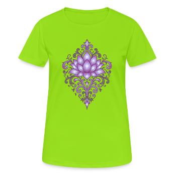 Ornamentale Lotusblüte in Violett & Grün - Frauen T-Shirt atmungsaktiv - Neongrün - Vorne - AI Model Female 172 dark (172cm)