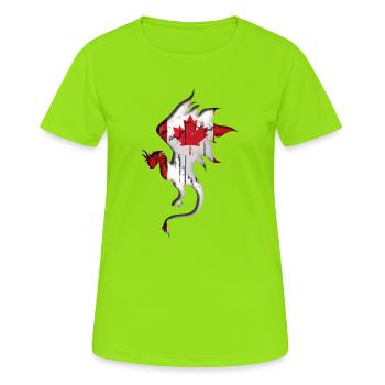 Flagge von Kanada - Kanada - Drachensilhouette - Frauen T-Shirt atmungsaktiv - Neongrün - Vorne - AI Model Female 172 dark (172cm)