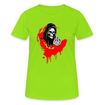 Rebel Skull Illustration with Middle Finger - Women's Breathable T-Shirt - neon green - Front - AI Model Female 172 dark (172cm)