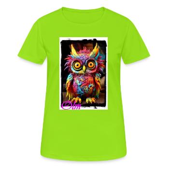 Bunte Fantasiewelt Eulenfigur Puppe Textil Märchen - Frauen T-Shirt atmungsaktiv - Neongrün - Vorne - AI Model Female 172 dark (172cm)