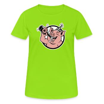 Cochon avec bouteille de célébration - T-shirt respirant Femme - vert néon - Devant - AI Model Female 172 dark (172cm)