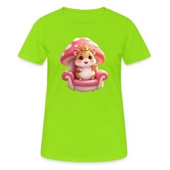 Süßer Hamster mit Krone auf Pilzthron - Frauen T-Shirt atmungsaktiv - Neongrün - Vorne - AI Model Female 172 dark (172cm)
