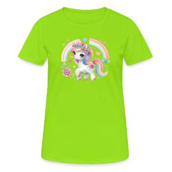 Einhorn Kinder Blumen Mädchen Fabeltier - Frauen T-Shirt atmungsaktiv - Neongrün - Vorne - AI Model Female 172 dark (172cm)